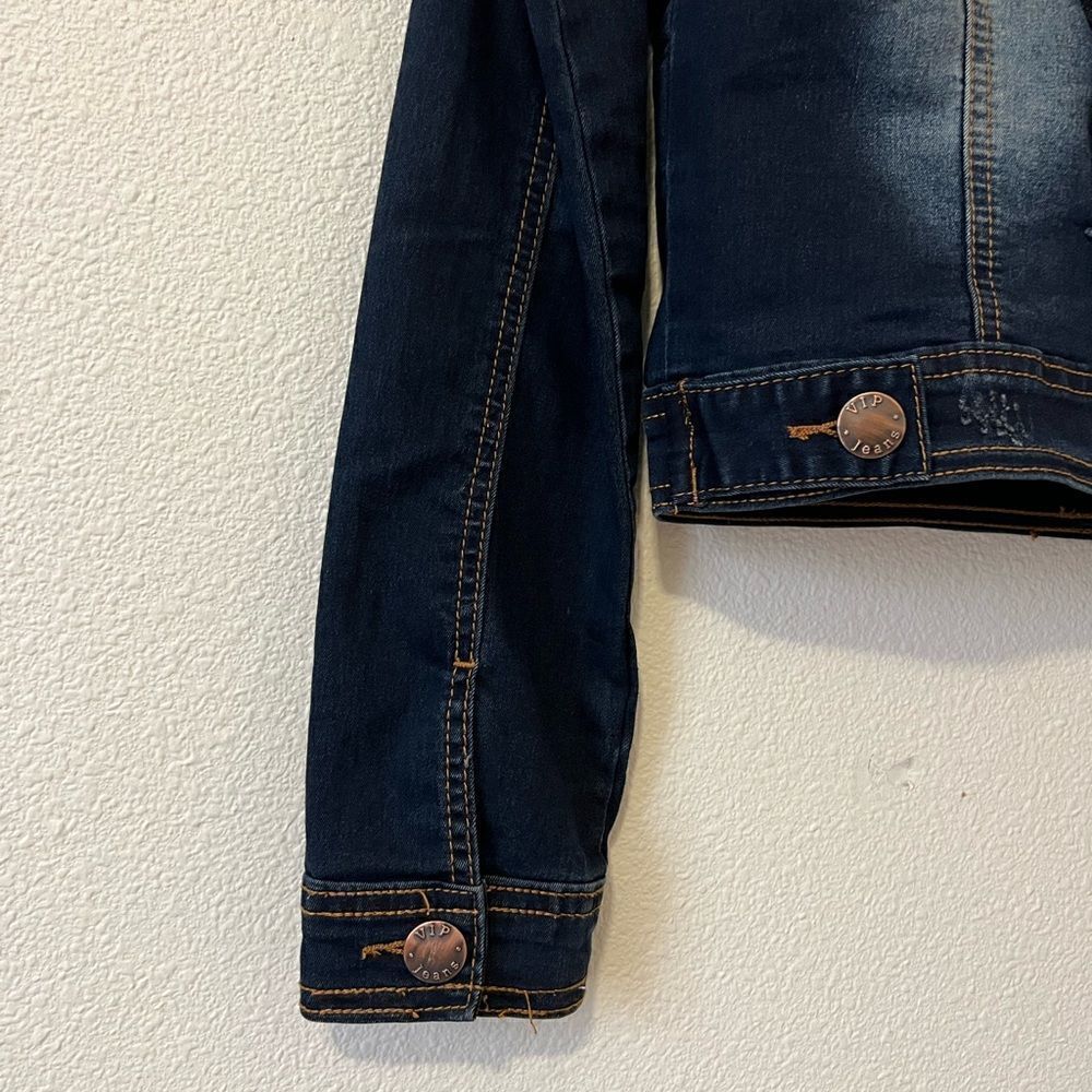 V.I.P Jeans Navy blue back cut Women Denim jacket size L - Picture 4 of 9